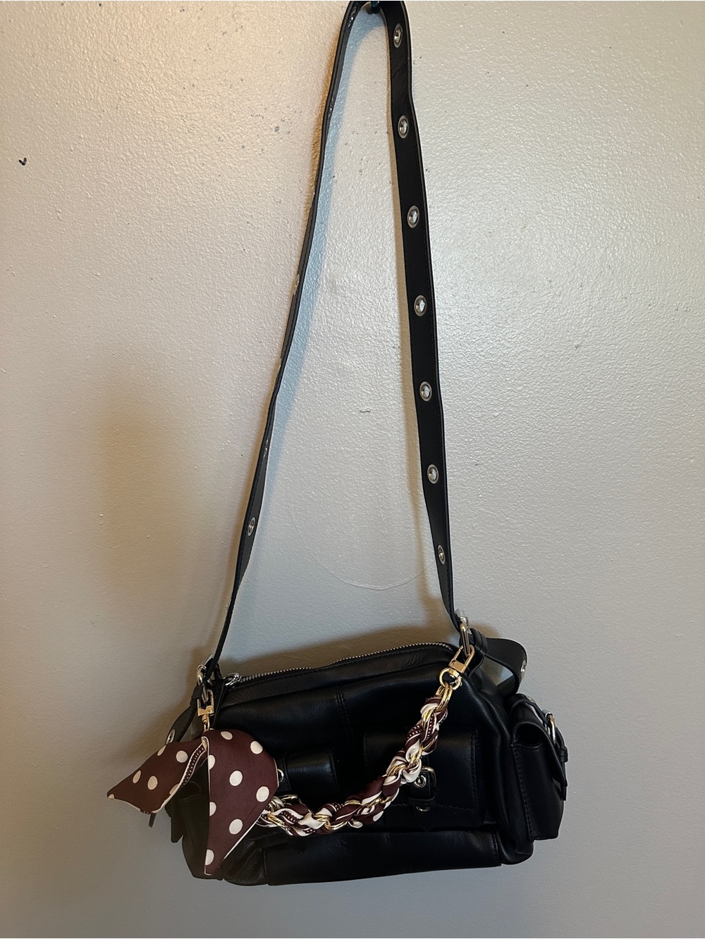 Free People Black Leather Shoulder Bag with Grommet Strap - Picture 7 of 7